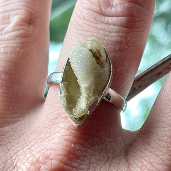Incredible Natural Spiralite Fossil Druzy GemShell Ring | sz 10.25 - Picture 11 of 13